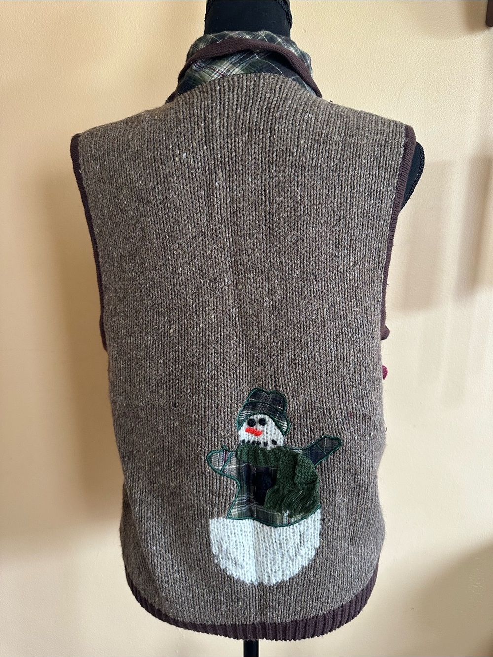 Vintage Belle Pointe Brown Wool Blend Snowman Vest Women’s Size Small - Picture 5 of 9